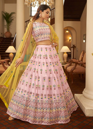 Pretty Light Pink Georgette Embroidery Work Lehenga Choli